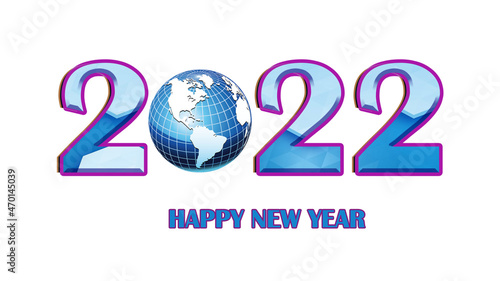 happy new year 2022 blue color with globe icon 