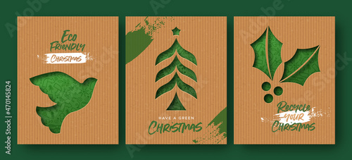 Merry Christmas green eco papercut card set