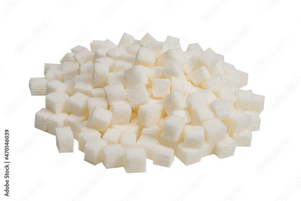 Sugar cubes isolated on white background.