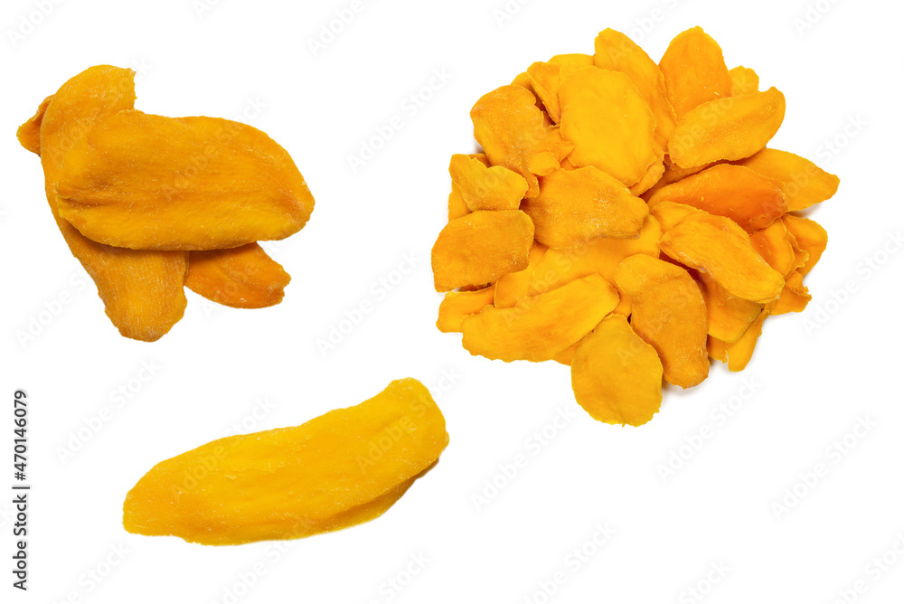 Dry tasty mango slices isolated on a white background. Dry tasty mango slices isolated on a white background.