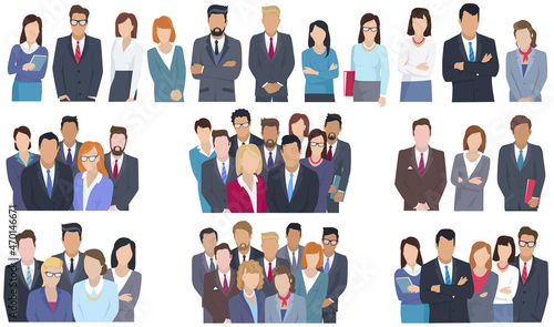 Business team ready to work. Teamwork. Coworkers characters communication. Team building and business partnership. Businessmen people cooperation collaboration. Office workers clerks standing together