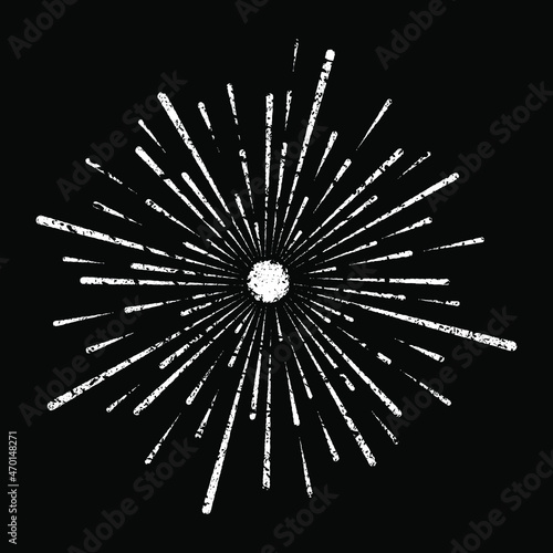 Radial white grunge speed lines in round form. Star rays. Vintage design element for prints, web, template, logo, tattoo and pattern. Star burst shape for grungy effect