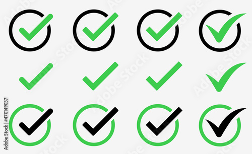 Green check mark icon. Check mark vector icon. Checkmark Illustration. Vector symbols set ,green checkmark isolated on white background. Correct vote choise isolated symbol.