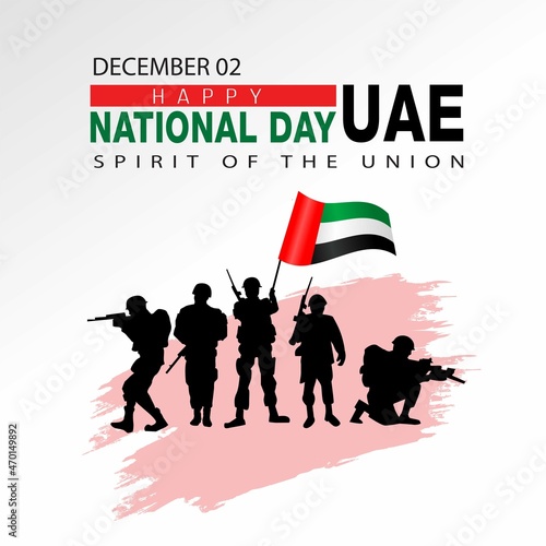 happy national day uae. vector illustration of UAE soldier with flag . poster, banner , template design