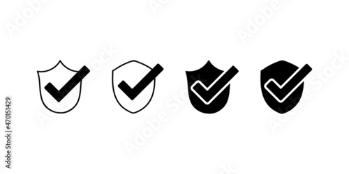 Shield checkmark safety vector icon. Guard tick approved protection sign.