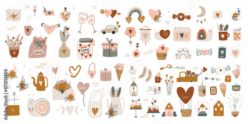 valentine's day, modern minimalist boho style design. love messages and cards, love symbol and magic elements