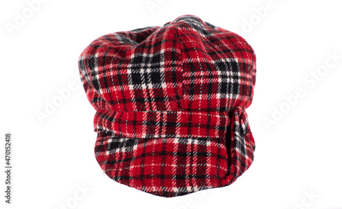 red checkered wool cap isolated on white background