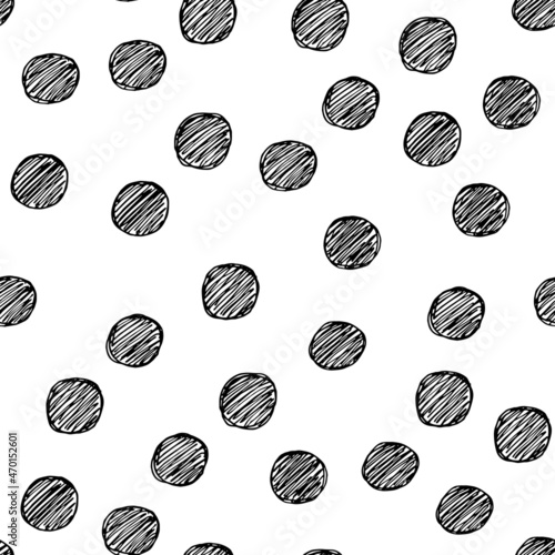 Polka dot black abstract seamless pattern on white background. Vector design for textile, backgrounds, clothes, wrapping paper, web sites and wallpaper. Fashion illustration seamless pattern.