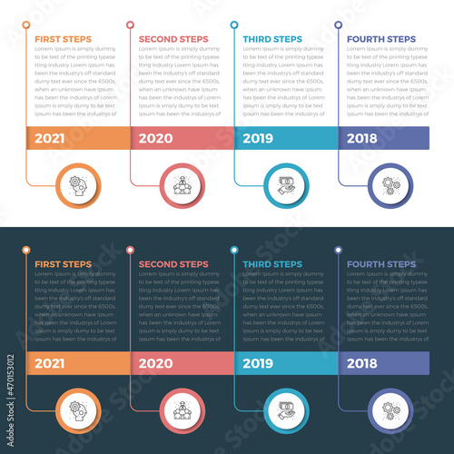 Wallpaper Mural Horizontal Timeline Infographics 04 Steps with light and dark Background Torontodigital.ca
