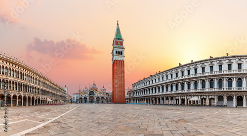 Square Piazza San Marco sunset panorama, Venice, Italy