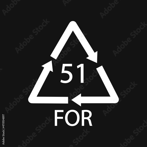 Bio material recycling code 51 FOR. Black Vector Illustration