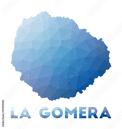 Low poly map of La Gomera. Geometric illustration of the island. La Gomera polygonal map. Technology, internet, network concept. Vector illustration.