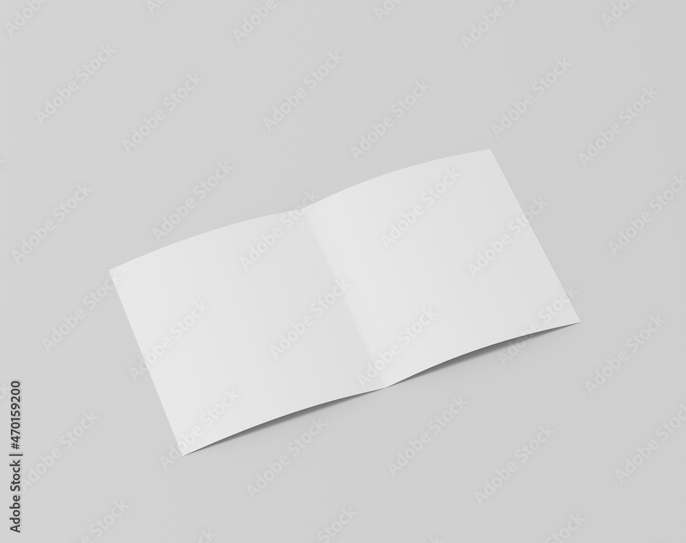 Blank two-leaf fold paper on the empty background, square brochure, two fold leaflet Blank two-leaf fold paper on the empty background, square brochure, two fold leaflet