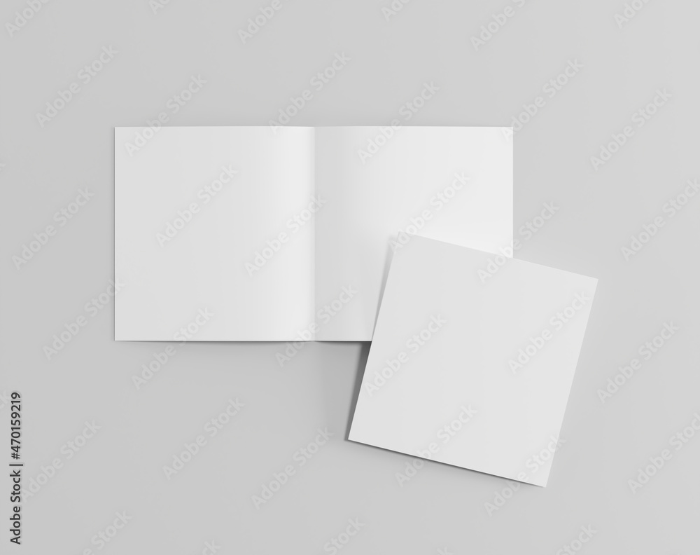Blank two-leaf fold paper on the empty background, square brochure, two fold leaflet