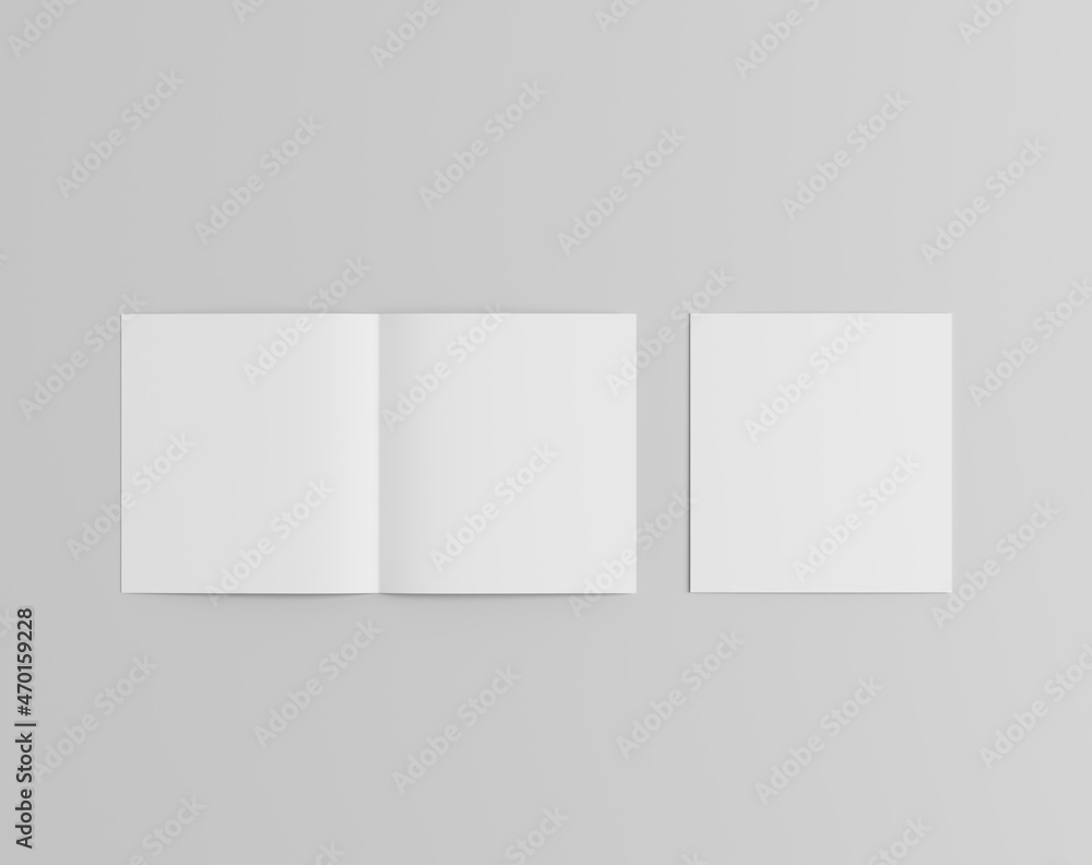 Blank two-leaf fold paper on the empty background, square brochure, two fold leaflet Blank two-leaf fold paper on the empty background, square brochure, two fold leaflet