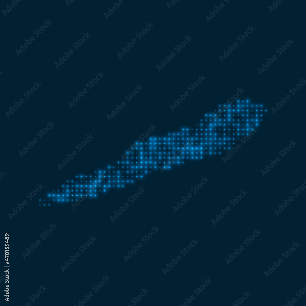 Cayman Brac dotted glowing map. Shape of the island with blue bright bulbs. Vector illustration. Cayman Brac dotted glowing map. Shape of the island with blue bright bulbs. Vector illustration.