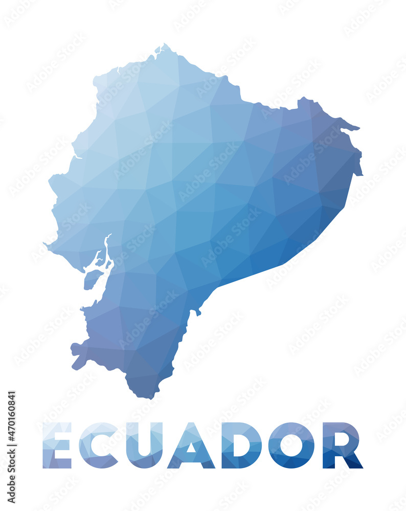 Low poly map of Ecuador. Geometric illustration of the country. Ecuador polygonal map. Technology, internet, network concept. Vector illustration.