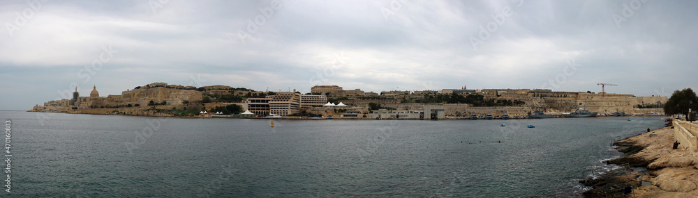 Panoramic view of Valletta, Malta, over the grand harbour