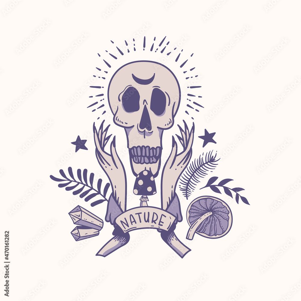 Vector skull greeting card, occult symbols. Vector skull greeting card, occult symbols.