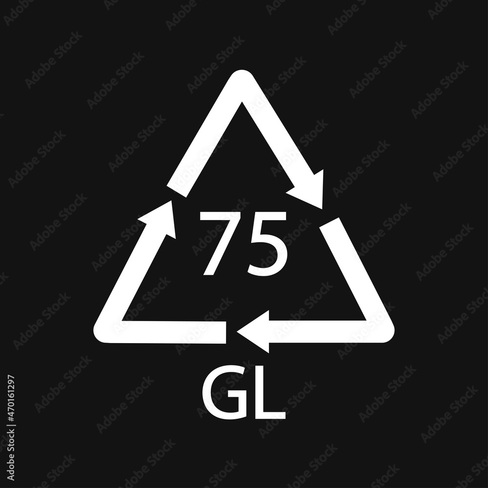 Low Lead Glass. Glass recycling code 75 GL. Black Vector illustration Low Lead Glass. Glass recycling code 75 GL. Black Vector illustration
