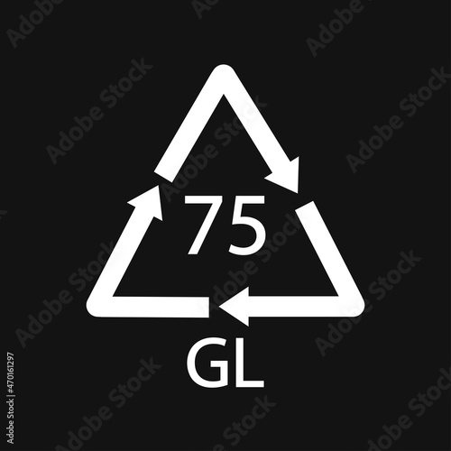 Low Lead Glass. Glass recycling code 75 GL. Black Vector illustration
