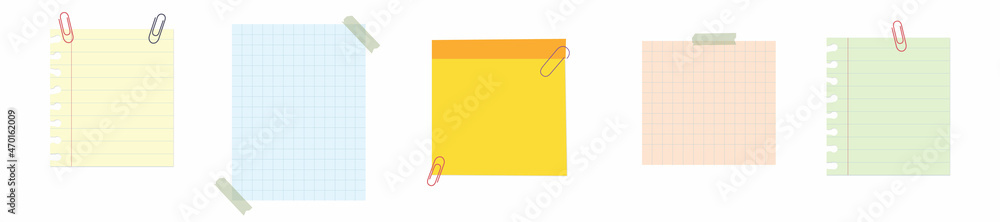 Realistic blank sticky notes with clip binder and adhesive tape. Colored sheets of note papers. Paper reminder. Vector
Realistic blank sticky notes with clip binder and adhesive tape. Colored sheets of note papers. Paper reminder. Vector