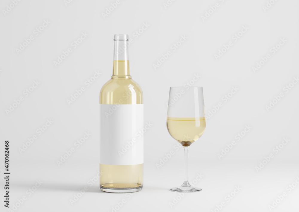 Blank transparent wine bottle with glasses on the empty background Blank transparent wine bottle with glasses on the empty background