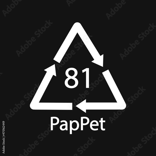 Paper (cardboard). Recycling codes 81 PapPet. Composite materials sign. Black Vector illustration