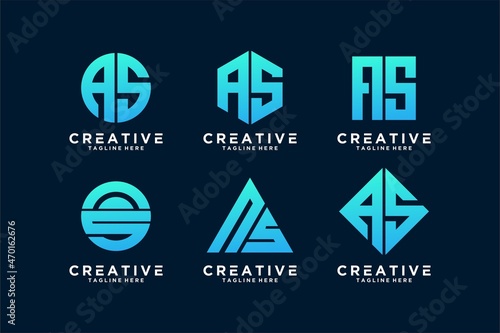 set of icon logo of AS letter design logo