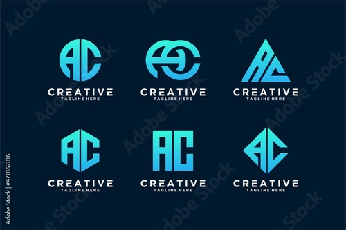 set of icon logo of AC letter design logo