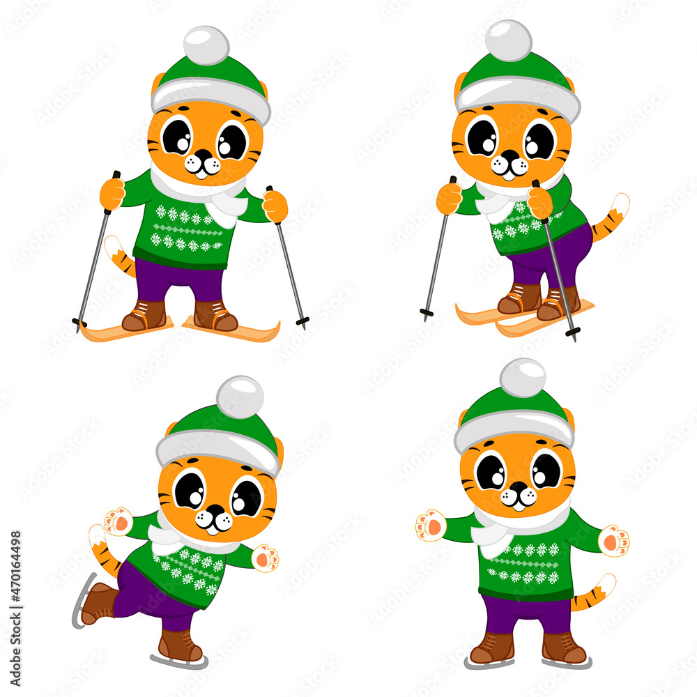 custom made wallpaper toronto digitalA set of cute tiger cubs skiing and skating in different poses
