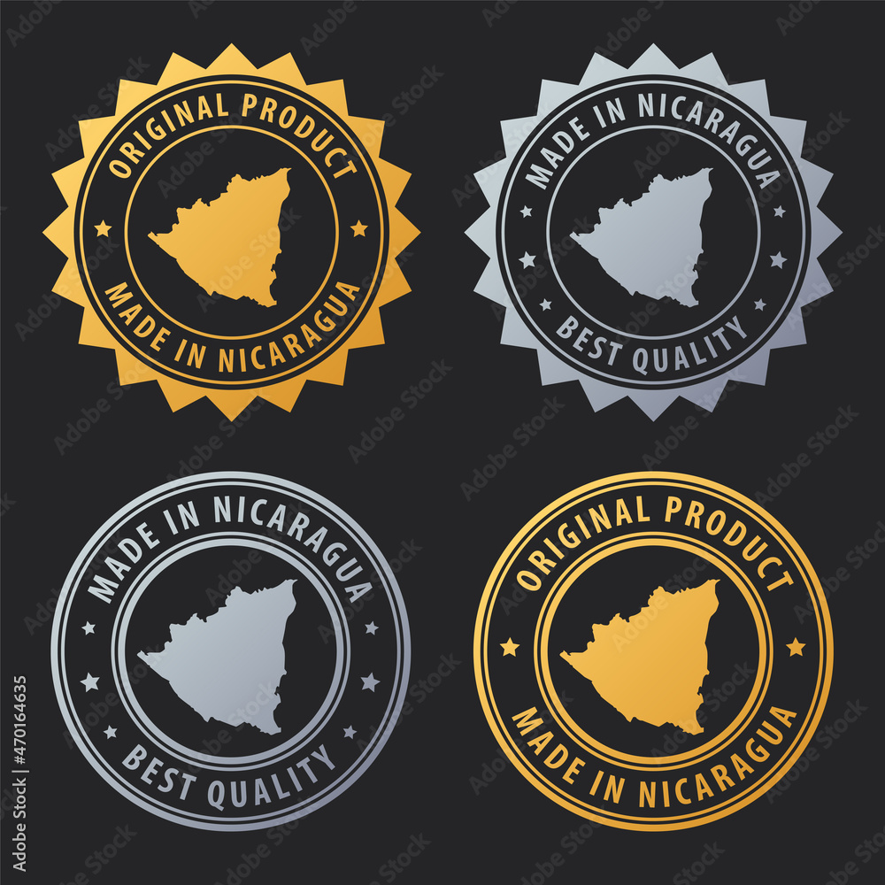 Obraz premium Made in Nicaragua - gold and silver stamp set. Best quality. Original product.