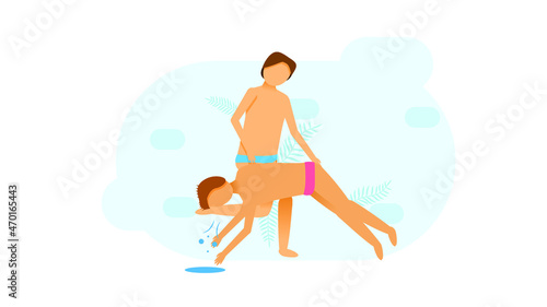 Abstract Flat Man Rescue Of A Drowning Man First Aid Cartoon People Character Concept Illustration Vector Design Style