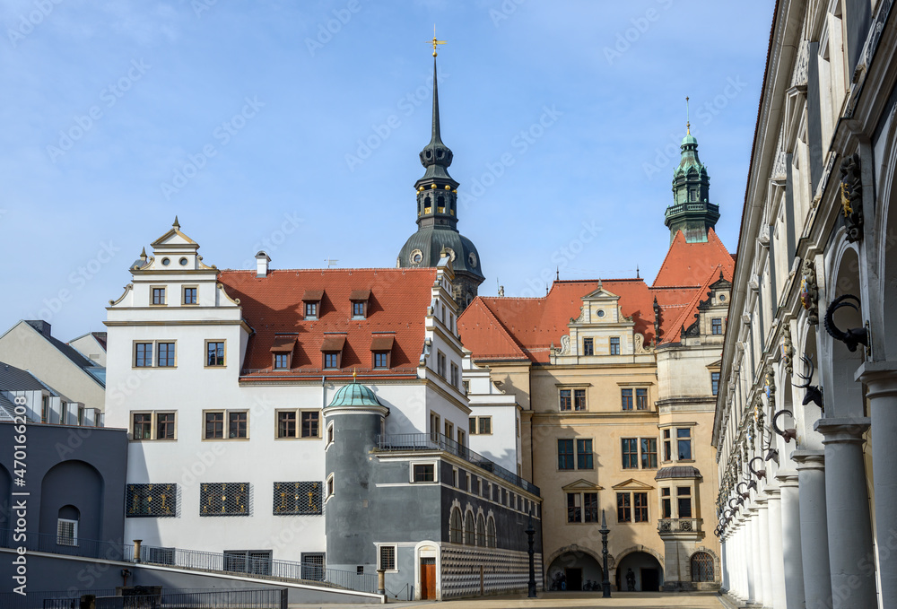 View of Stallhof toward Chancellery Building and George Gate, Dresden.