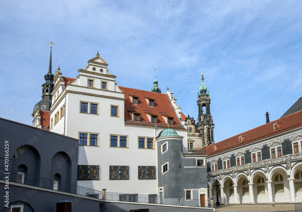 View of Stallhof toward Chancellery Building and George Gate, Dresden.