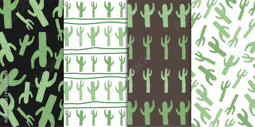 Collection set of exotic cactus plant seamless pattern