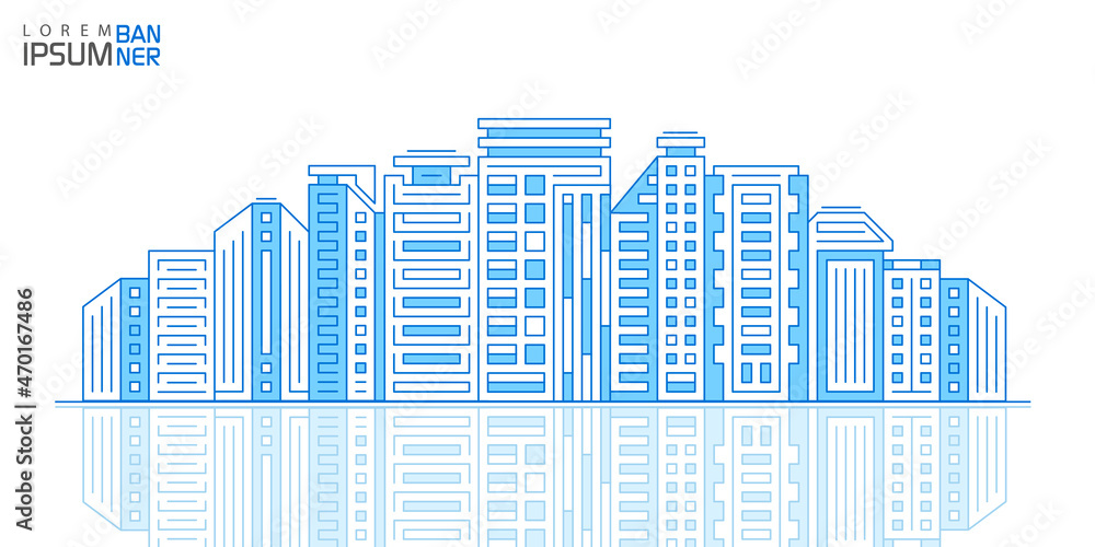 Architecture panoramic landscape.Drawing buildings.City skyscrapers .Vector illustration.
