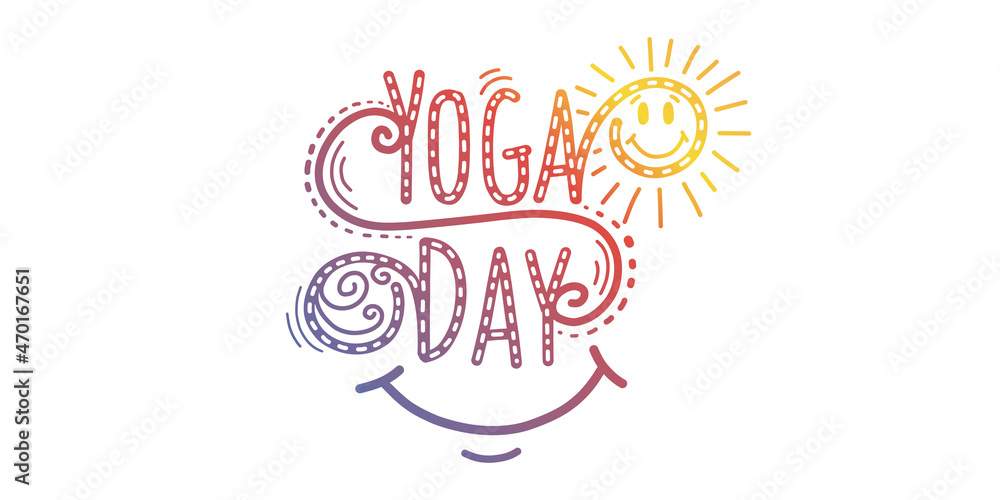 Yoga lettering.Sports concept.Festive mood with a smile. illustration.