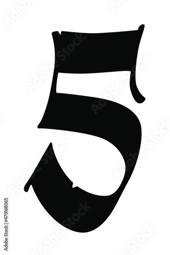Number 7 in the Gothic style. Vector. The symbol is isolated on a white background. Calligraphy and lettering. Medieval Latin letter. Logo for the company. Monogram. Elegant font for a tattoo.
