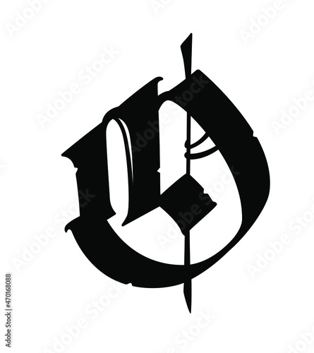 Letter O in the Gothic style. Vector. Alphabet. The symbol is isolated on a white background. Calligraphy and lettering. Medieval Latin letter. Logo for the company. Monogram. Elegant font for a tatto