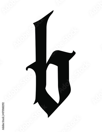 Letter b in the Gothic style. Vector. Alphabet. The symbol is isolated on a white background. Calligraphy and lettering. Medieval Latin letter. Logo for the company. Monogram. Elegant font for a tatto