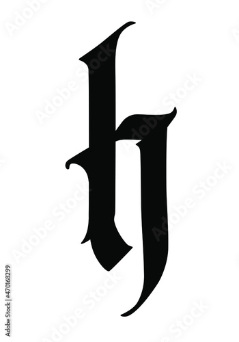 Letter h in the Gothic style. Vector. Alphabet. The symbol is isolated on a white background. Calligraphy and lettering. Medieval Latin letter. Logo for the company. Monogram. Elegant font for a tatto