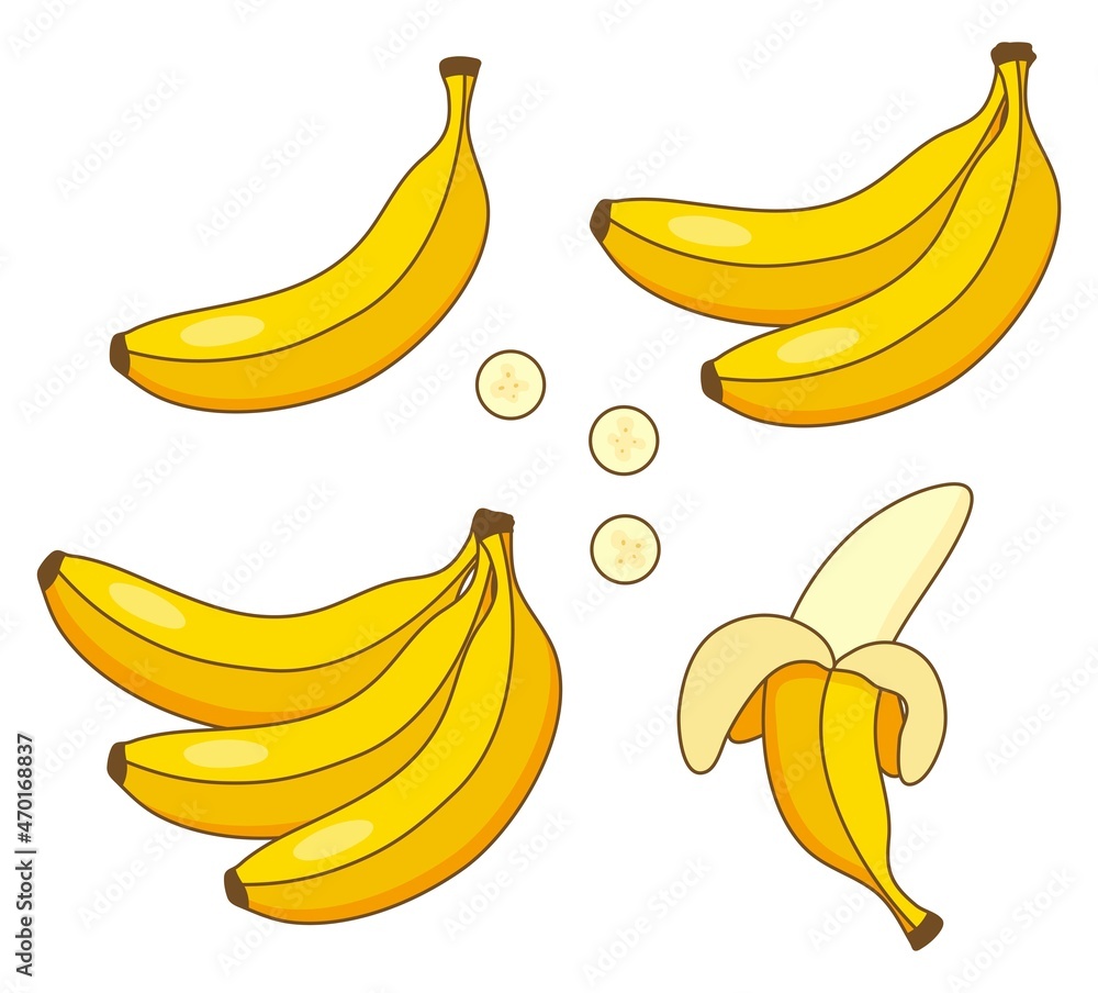 vector collection of yellow banana fruits