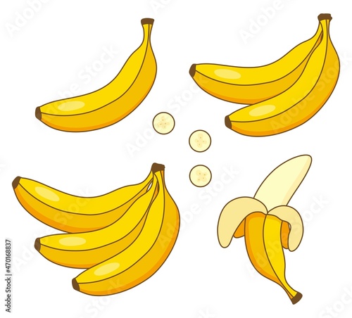 vector collection of yellow banana fruits