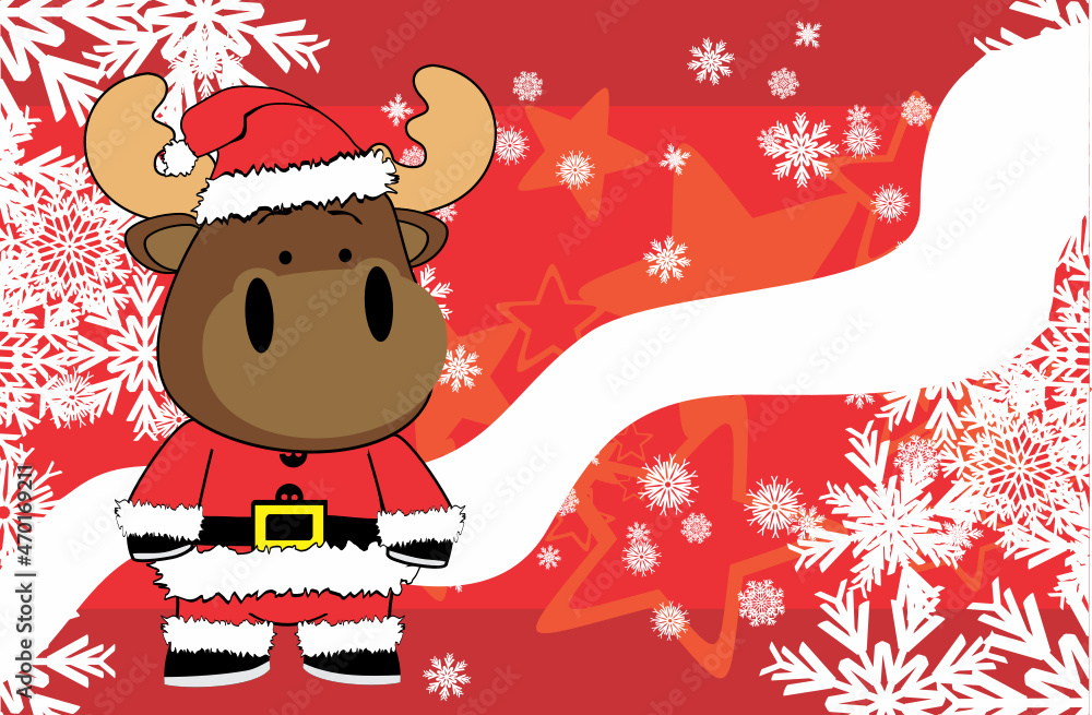 Fototapeta premium cute kawaii moose character cartoon xmas background illustration in vector format