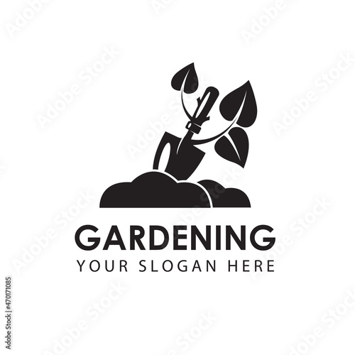 gardening emblem with trowel spade and ground isolated on white background