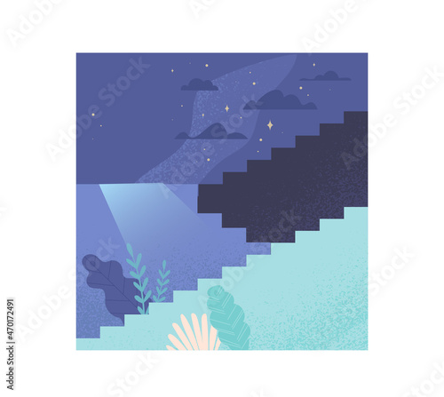 Cognitive search concept. Find for yourself in subconscious. Ladder for development of personal internal skills. Psychological balance. Cartoon flat vector illustration isolated on white background