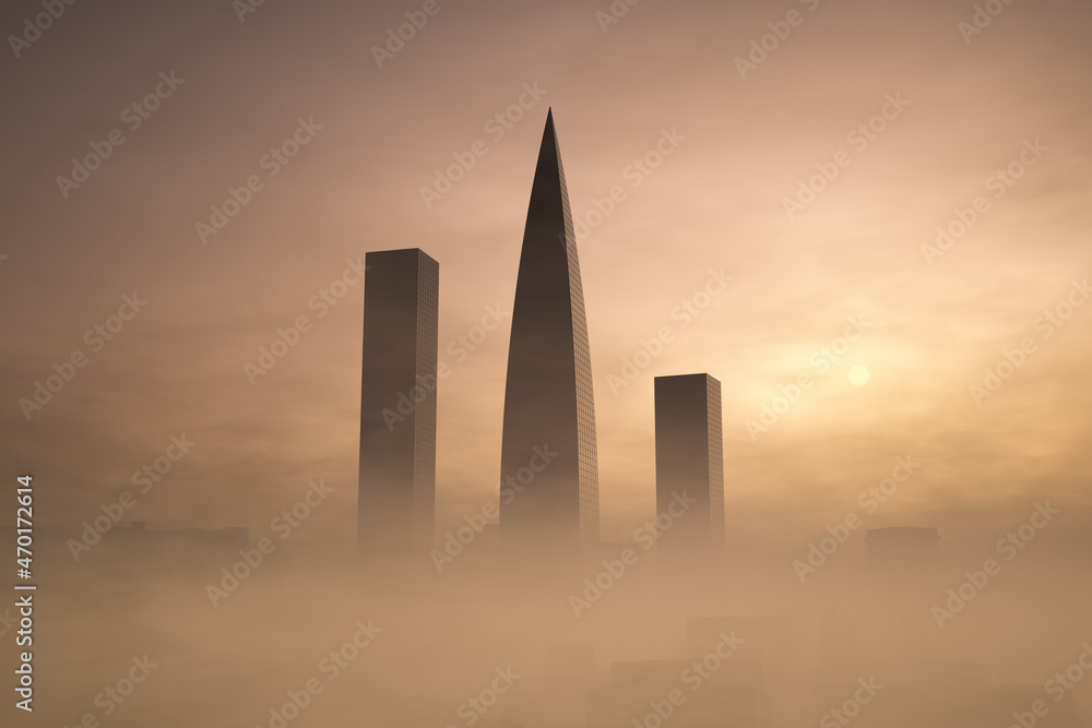 Big city during a sandstorm