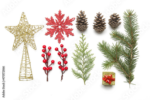 Christmas decoration design elements isolated on white background. Christmas, winter holiday, new year concept.	