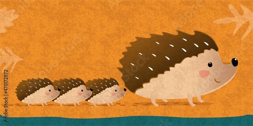 Autumn - family of hedgehogs